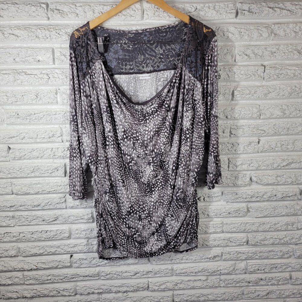 Maurices Womens Top 3 3X Short Sleeve Gray Animal Print Lightweight ANI38E